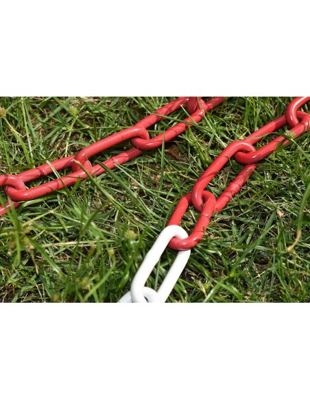 Catena di chiusura in metallo rosso bianco ,maglie in acciaio Ø 5 mm, catena di sicurezza per cantieri, parcheggi.