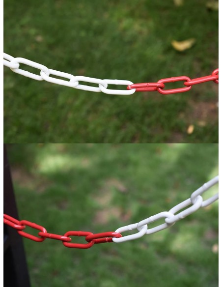 Catena di chiusura in metallo rosso bianco ,maglie in acciaio Ø 5 mm, catena di sicurezza per cantieri, parcheggi.