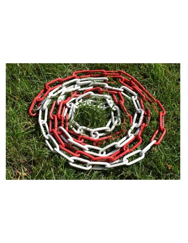 Catena di chiusura in metallo rosso bianco ,maglie in acciaio Ø 5 mm, catena di sicurezza per cantieri, parcheggi.