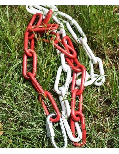 Catena di chiusura in metallo rosso bianco ,maglie in acciaio Ø 5 mm, catena di sicurezza per cantieri, parcheggi.