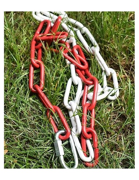 Catena di chiusura in metallo rosso bianco ,maglie in acciaio Ø 5 mm, catena di sicurezza per cantieri, parcheggi.