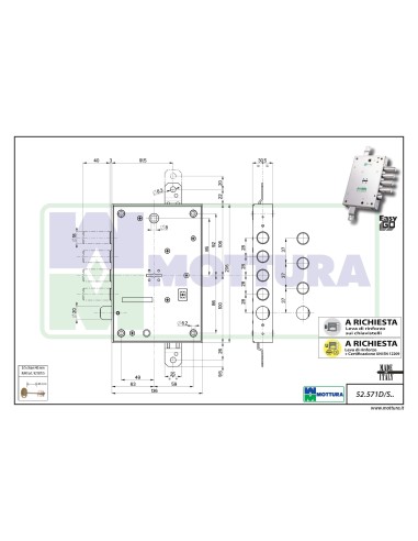 SERRATURA METALLO APPLICARE 52571 MOTTURA DM M4 TRIPL+SCR IP.MM 28 E.MM 63 DX
