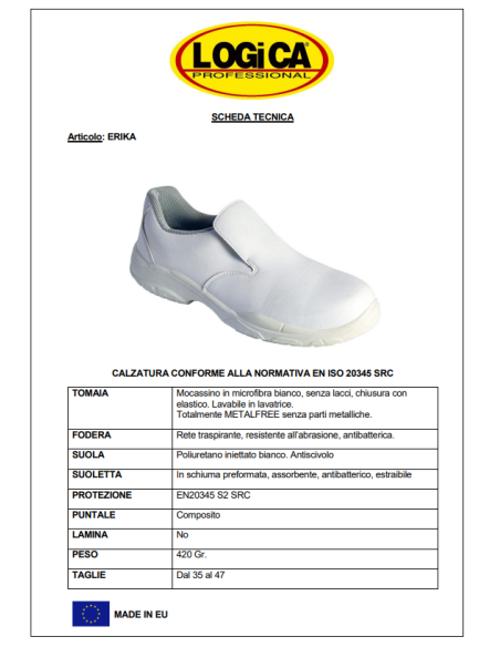 SCARPA BASSA SENZA LACCI S2 SRC LOGICA MOD. ERIKA