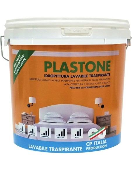 IDROPITTURA Lavabile Traspirante PLASTONE da LT.14 Bianco Opaco per Interni