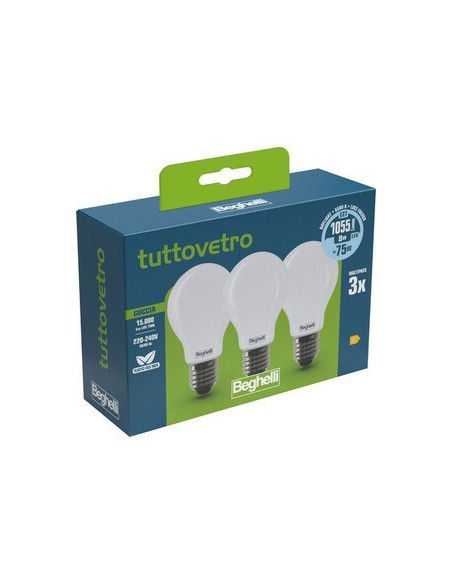 KIT GRAN RISPARMIO BEGHELLI LED GOCCIA E27 8W 58052 FREDDA 6500K 3 PZ