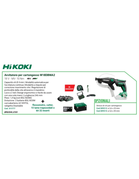 HIKOKI AVVITATORE CARTON W18DB 18V 10NM +CARIC+ACC