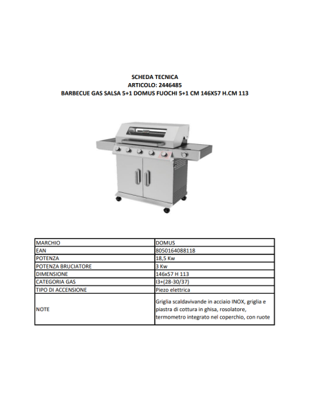 BARBECUE GAS SALSA 5+1 DOMUS