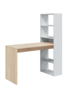 Scrivania Duplo con Libreria 120x53x144 Bianco Rovere 2