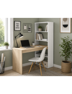 Scrivania Duplo con Libreria 120x53x144 Bianco Rovere