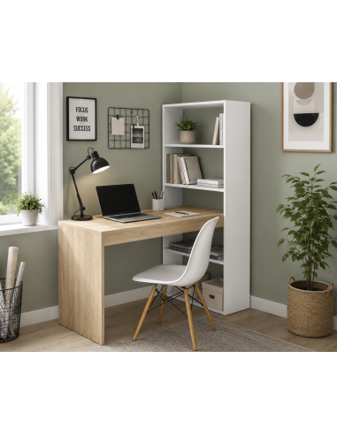 Scrivania Duplo con Libreria 120x53x144 Bianco Rovere