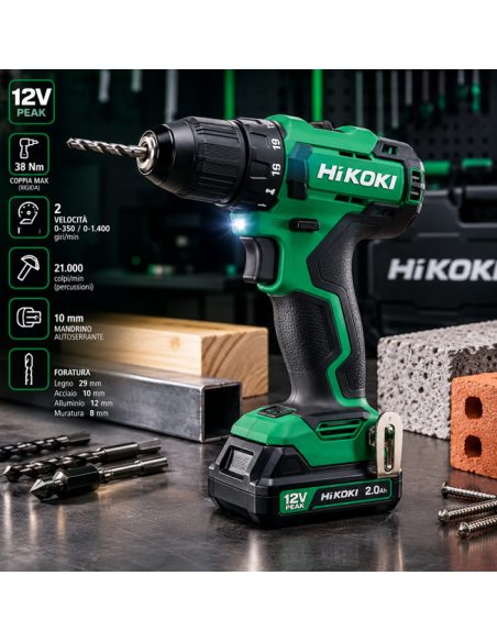 HiKOKI DV12DA 12V Peak Trapano Avvitatore con Percussione
