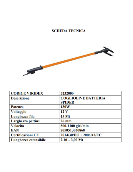 Cogliolive Spider 12V 130W | Abbacchiatore Olive 220-300 cm