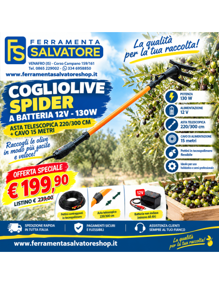 Cogliolive Spider 12V 130W con asta telescopica per raccolta olive