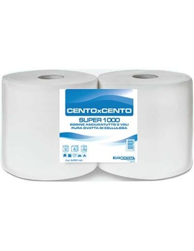 CARTA ASCIUGAMANI A ROTOLO SUPER 1000 GOFFRATA VELI 2 STRAPPI 800 CF - PZ 2