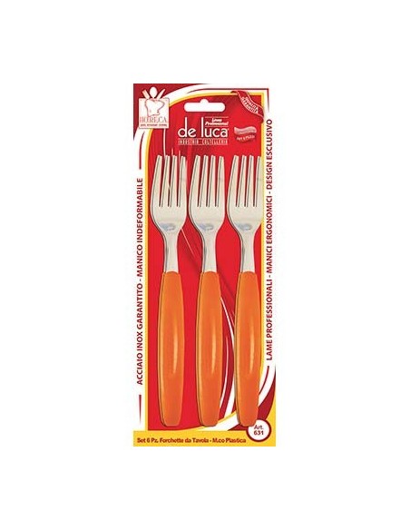 FORCHETTA TAVOLA SUPER DE LUCA MANICO PLT/INOX CF - PZ 6 COLORI ASSORTITI
