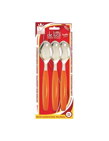 CUCCHIAIO TAVOLA SUPER DE LUCA MANICO PLT/INOX CF - PZ 6 COLORI ASSORTITI