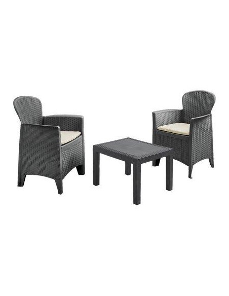 SET RATTAN BALCONY AKITA PROGARDEN PP ANTRACITE CF - PZ 3 + CUSCINI