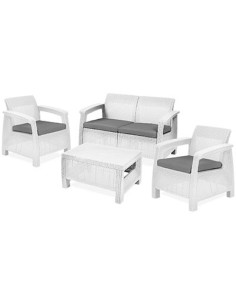 SET RATTAN CORFU LOUNGE KETER PP BIANCO CF - PZ 4 + CUSCINI