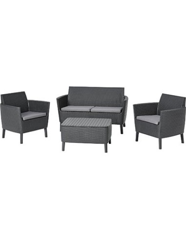 SET RATTAN SALEMO LOUNGE KETER PP GRAPHITE CF - PZ 4 + CUSCINI