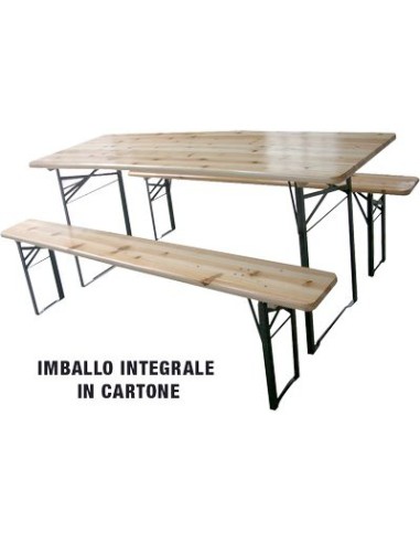 SET TAVOLO + PANCHE BIRRERIA 2 GAMBE DOMUS LEGNO/ACCIAIO CM 120X60 H.CM 76 CF - PZ 3