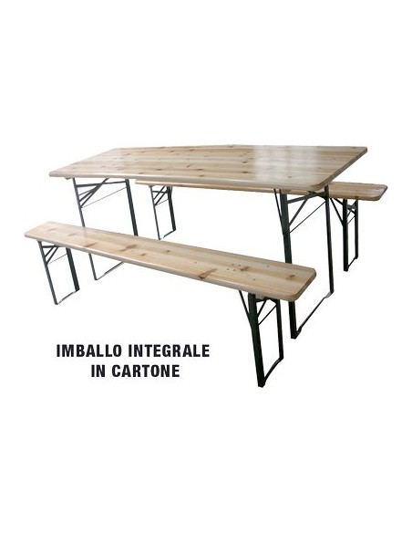 SET TAVOLO + PANCHE BIRRERIA 2 GAMBE DOMUS LEGNO/ACCIAIO CM 120X60 H.CM 76 CF - PZ 3
