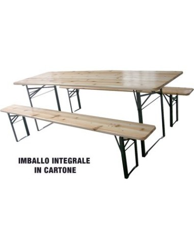 SET TAVOLO + PANCHE BIRRERIA 2 GAMBE DOMUS LEGNO/ACCIAIO CM 200X60 H.CM 76 CF - PZ 3