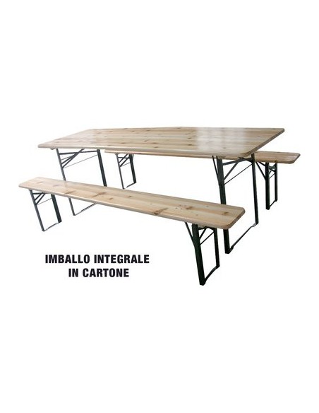 SET TAVOLO + PANCHE BIRRERIA 2 GAMBE DOMUS LEGNO/ACCIAIO CM 200X60 H.CM 76 CF - PZ 3