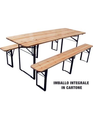 SET TAVOLO + PANCHE BIRRERIA 3 GAMBE DOMUS LEGNO/ACCIAIO CM 220X70 H.CM 76 CF - PZ 3