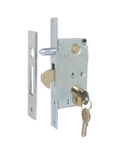 SERRATURA CANCELLO INFILARE A GANCIO 447PB IBFM B.Q ZINC F.MM 25 C.SAGOM M1+Q8 E.MM 40