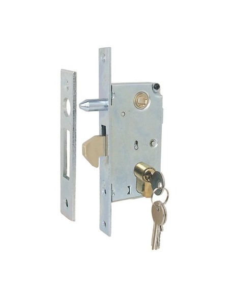 SERRATURA CANCELLO INFILARE A GANCIO 447PB IBFM B.Q ZINC F.MM 25 C.SAGOM M1+Q8 E.MM 40