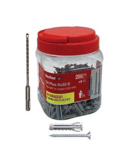 TASSELLO NYLON SX 6S PLUS VITE TSP PROPACK FISCHER CF - PZ 200 + 1 PUNTA SDS PLUS MM 6