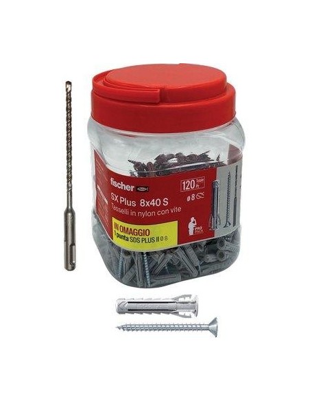 TASSELLO NYLON SX 8S PLUS VITE TSP PROPACK FISCHER CF - PZ 120 + 1 PUNTA SDS PLUS MM 8