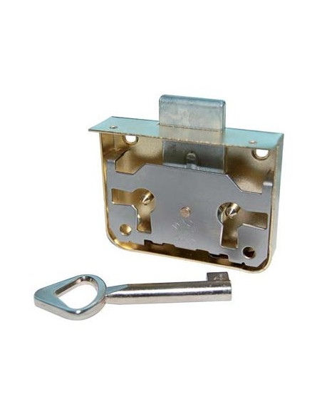 SERRATURA X MOBILI AD APPLICARE ACCIAIO D.OTTONATO 1 LEVA +CHIAVE AMBIDX E.MM 20